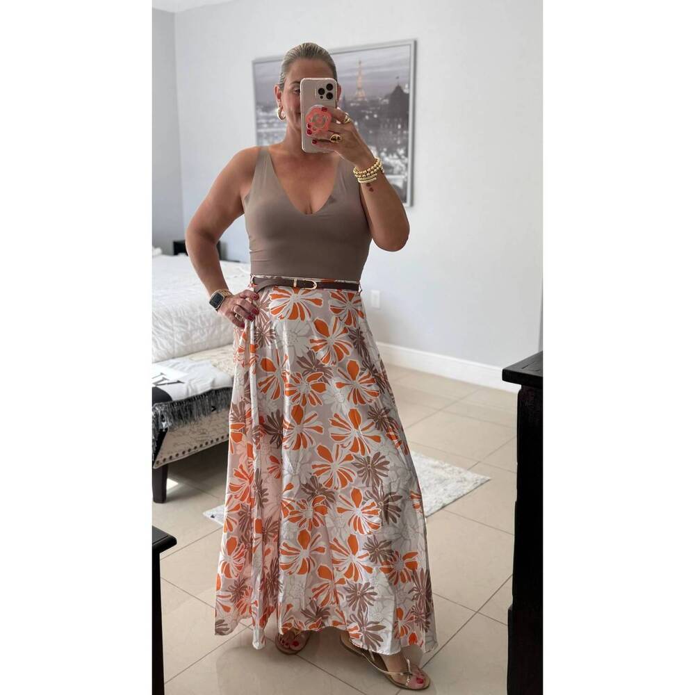 NEW I TOO cuki maxi skirt in orange/ brown